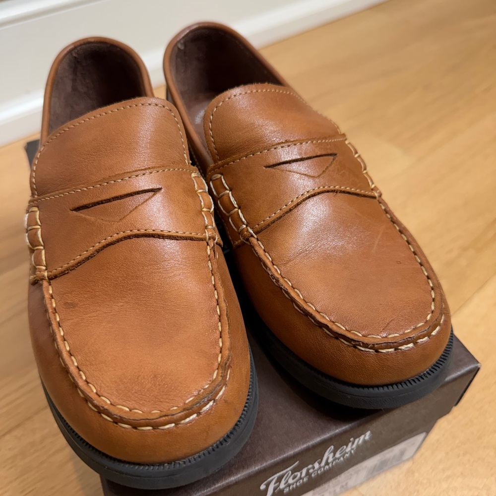 Boys Size 3.5 Florsheim Saddle Tan Leather Penny Loafers